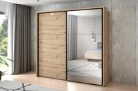 FORTE Trondheim Schrank 230 240, Kleiderschrank mit Spiegel LED Beleuchtung