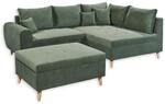 CALANDA Ecksofa mit Hocker, Stoffbezug Moosgr&uuml;n - Moderne Eckcouch mit Kissen &