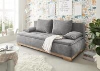 MILA Bequemes Schlafsofa mit Bettkasten in Artisan Eiche Optik, Dunkelgrau -