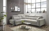 Sydney Ecksofa in Stone - Moderne Eckcouch in L-Form mit Bettkasten, Kopfteil-...