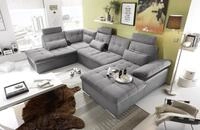 JAKARTA Wohnlandschaft in U-Form, Stoffbezug Schwarz / Lava - Ausziehbares Sofa...