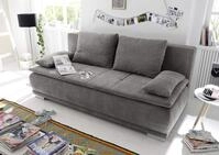 Stella Trading LUIGI Bequemes Schlafsofa mit Bettkasten, Stoffbezug Stone -