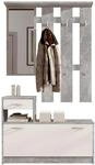 Vera Garderobe mit Spiegel wei&szlig; matt - Kompaktgarderobe Korpus Beton Optik - 100 x