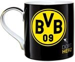 BVB Borussia Dortmund Tasse, dort Herz, dort Mund, schwarz, 0,3 Liter
