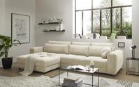 Ecksofa BARURA Cord cream &ndash; XXL Couch in L-Form mit gro&szlig;er Liegefl&auml;che,...