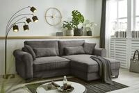 Stella Trading Ecksofa mit Schlaffunktion und Bettkasten, Cord-Optik, L-Form