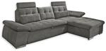 NALO Ecksofa mit Schlaffunktion, Stoffbezug Stone - Ausziehbare Eckcouch mit