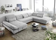 Stella Trading MELFI Wohnlandschaft in U-Form, Stoffbezug Silber - Ausziehbares Sofa