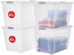 Iris Ohyama Aufbewahrungsboxen mit Deckel, 60L, 4er-Set, Silber, Sicherer Verschluss,