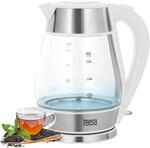 Teesa kabelloser Wasserkocher TSA1512W 1,7 l, Glas, im Betrieb beleuchtet, wei&szlig;