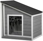 PawHut Hundeh&uuml;tte Outdoor aus Holz f&uuml;r Kleine Hunde 71 x 58 x 53/77 cm Grau