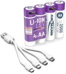 ANSMANN 4er Pack Li-Ion Akku Mignon AA 1800mAh mit USB-C Ladeanschluss