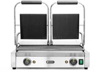 HENDI Kontaktgrill, doppelt, gerillte Ausf&uuml;hrung, inkl. Grillreinigungsb&uuml;rste,