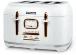 Muse Edelstahl-Toaster im wei&szlig;en Retro Design, analoge Anzeige, beleuchtete...