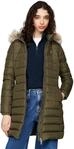 Tommy Jeans Damen Daunenmantel Essential Hooded Down Coat mit Kunstpelz, Gr&uuml;n