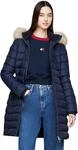 Tommy Jeans Damen Daunenmantel Essential Hooded Down Coat mit Kunstpelz, Blau (Dark