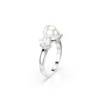 Swarovski Matrix Cocktailring, Wei&szlig;er, Rhodinierter Ring mit Kristallperle und