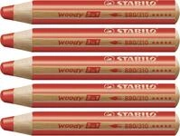 STABILO - Buntstift, Wasserfarbe & Wachsmalkreide - woody 3 in 1-5er Pack - carminrot