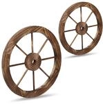 Relaxdays Wagenrad aus Holz, 40cm, 2er Set, Deko f&uuml;r Garten, Terrasse, Veranda,