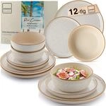 S&Auml;NGER Rio Creme | Tafelservice 12 teilig, Steingut Geschirr Set 4 Personen, 4x