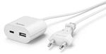 USB-Netzteil mit 1,9 m langem Kabel, 3,5A, 1x USB-A, 1x USB-C, Wei&szlig;