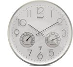 Mebus Funk-Wanduhr mit Thermo- und Hygrometer, lautlos, silberner Rahmen, wei&szlig;,