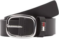 Tommy Jeans Damen G&uuml;rtel Oval Lederg&uuml;rtel, Schwarz (Black), 90 cm