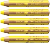 STABILO - Buntstift, Wasserfarbe & Wachsmalkreide - woody 3 in 1-5er Pack - gelb