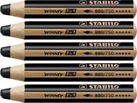 STABILO - Buntstift, Wasserfarbe & Wachsmalkreide - woody 3 in 1-5er Pack - schwarz