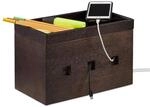 Relaxdays Kabelbox Bambus, Steckdosenleiste & Kabel verstecken, Kabelmanagement