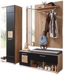 FUN Flurgarderoben Set in Schwarz, Artisan Eiche Optik mit Hirnholz-Applikationen -