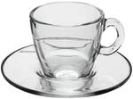 Pasabahce Aqua Service Kaffeetassen mit Teller, Glas, Transparent, 6 St&uuml;ck