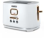 Muse Edelstahl-Toaster im wei&szlig;en Retro Design, analoge Anzeige, beleuchtete...