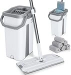 VOUNOT Bodenwischer, Wischmopp Set mit Eimer zum Auswringfunktion, Flacher Mikrofaser