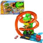 Hot Wheels City T-Rex Flammenkampf und 1:64 Druckguss-Auto | 46 cm hohes Set mit