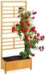 Relaxdays Rankgitter mit Pflanzkasten, hoch, rechteckiger Holz Blumenkasten mit
