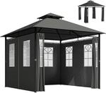 Outsunny Pavillon 3 x 3 m Gartenzelt mit Seitenwand Metall Dunkelgrau | UV50+