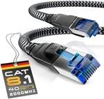 CSL - 1m Netzwerkkabel CAT 8 - LAN Kabel Patchkabel - Baumwollmantel - CAT8.1 High