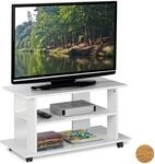 Relaxdays TV Board mit Rollen, 2 F&auml;cher f&uuml;r Fernseher, Konsole & Receiver,