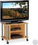 Relaxdays TV Tisch mit Rollen, 2 F&auml;cher, Fernseher Ablage, Fahrbarer Fernsehtisch,