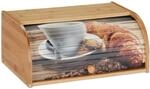 Relaxdays Brotkasten Bambus, Rolldeckel mit Motiv, aromadichte Brotaufbewahrung, mit