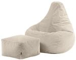 Icon Dalton Sitzsack mit Hocker Cord, Beige, Gaming Sitzsack Erwachsene mit F&uuml;llung,