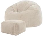 Icon Kingston Sitzsack mit Hocker Cord, Beige, Sitzsack Erwachsene mit F&uuml;llung, Bean