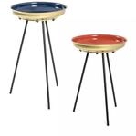 HAKU Beistelltische 2er Set rund blau Gold Koralle schwarz Metall Couchtische klein
