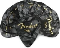 Fender Premium Celluloid 351 Shape Picks, d&uuml;nn, Schwarz, Moto, 12er-Pack