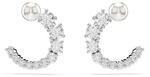 Swarovski Matrix Kreolen, Wei&szlig;e, Rhodinierte Ohrringe mit Kristallperle und