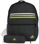 adidas Unisex Classic Horizontal 3-Stripes Backpack, BLACK/SOLAR SLIME, One size