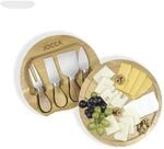 Jocca K&auml;sebrett Set aus Holz, 20 cm Durchmesser mit 4 Edelstahlmessern