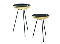 HAKU Beistelltische 2er Set Gold rund schwarz Metall Couchtische klein...