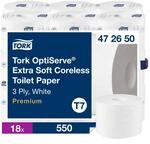 Tork OptiServe Extra Soft Sleeveless Toilet Paper White T7, Premium, 3-Ply, 18 x 550